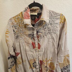 Vintage Goa 100% Cotton ladies embroidered Autumn themed blouse -L-